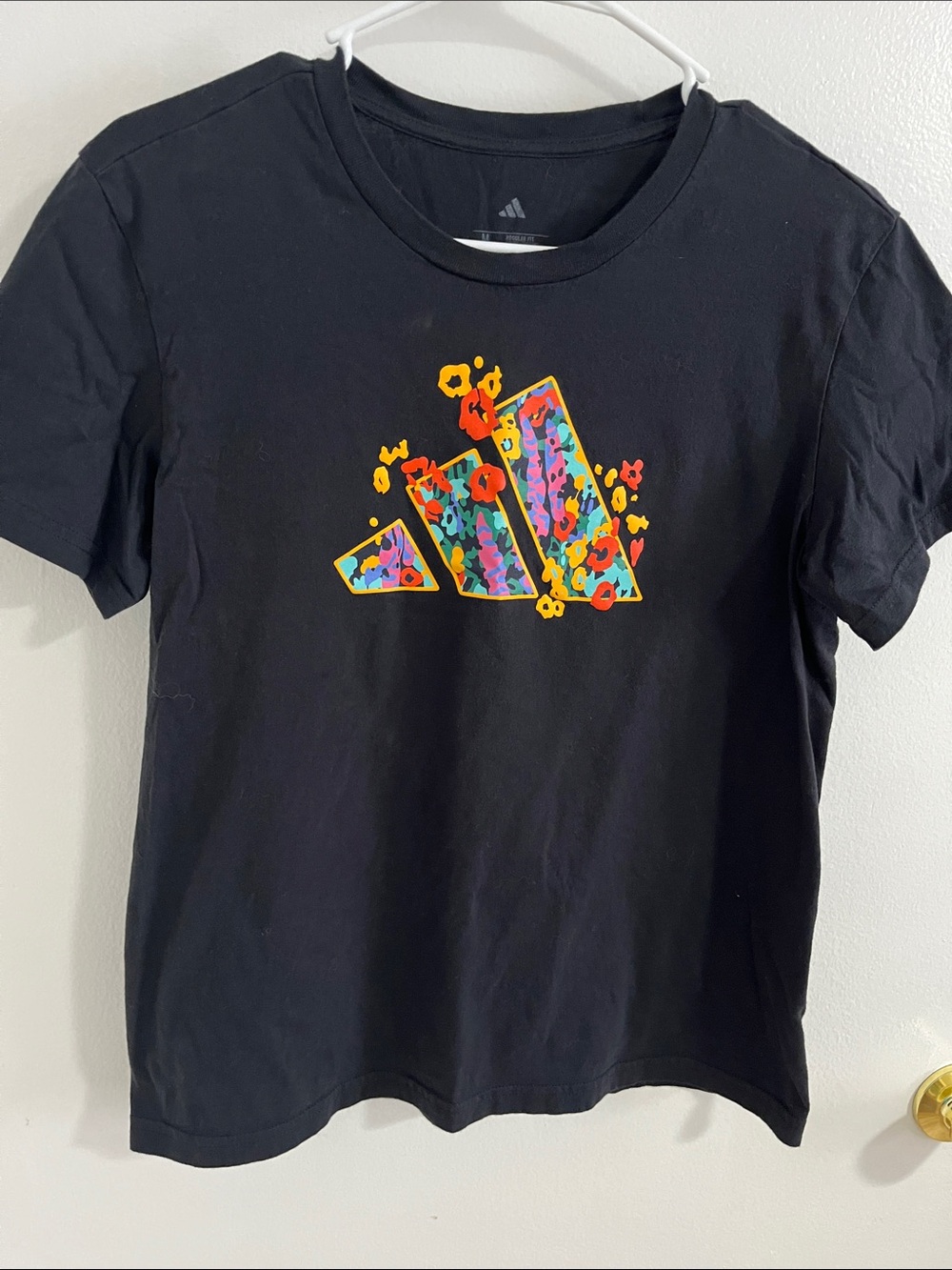 adidas Black Tee with Bright Floral Logo